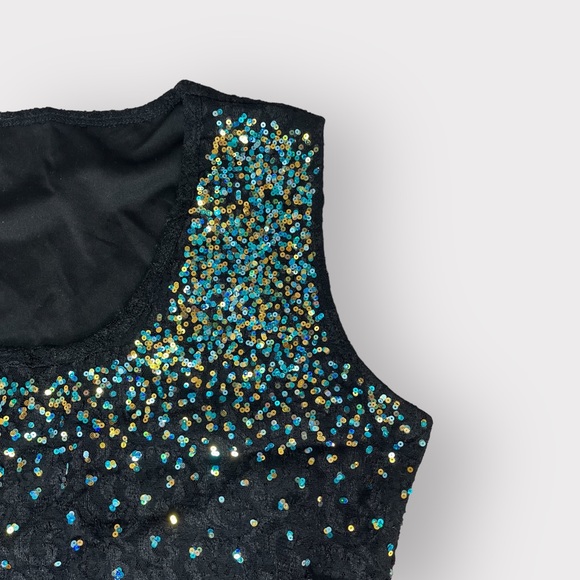 Y2K Vintage Black Lace Blue Sequin Tank Top - Picture 4 of 4